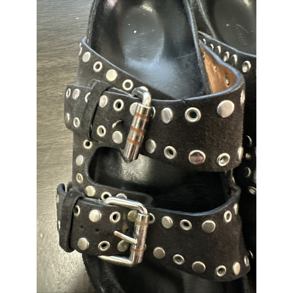 Isabel Marant Lennyo Grommet Studded Slide Sandals Black Suede Size 36 - Picture 3 of 9